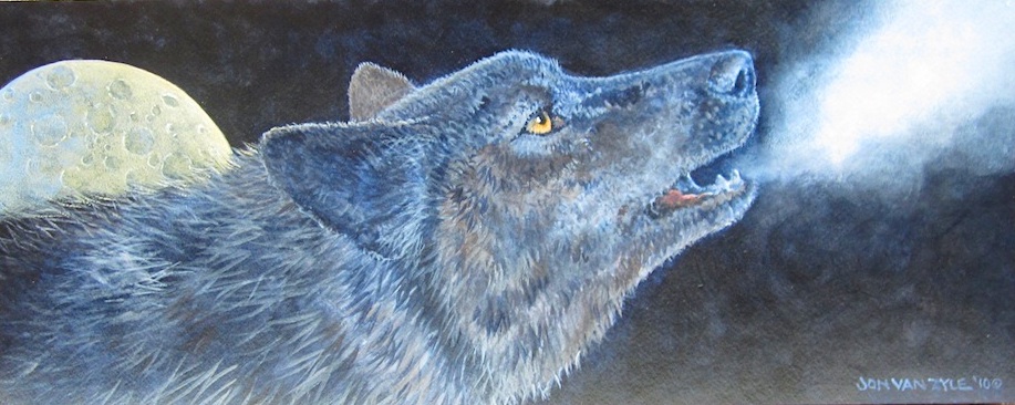 painting of wolf howling by Jon Van Zyle